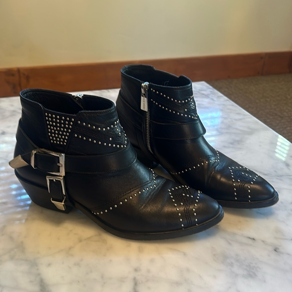 ANINE BING BIANCA calf leather boots with silver studs and details.